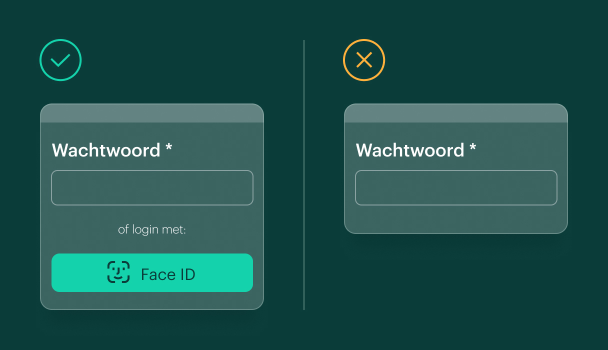Probeer je gebruiker te ontzien van cognitieve inspanning. Dat kan bijvoorbeeld een alternatieve manier van inloggen zijn zoals gezichtsherkenning.